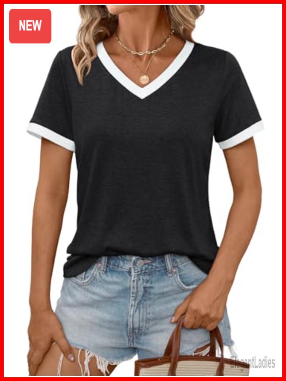 Womens Short Sleeve V Neck T-Shirt Polyester Rayon Spandex Casual Summer Top